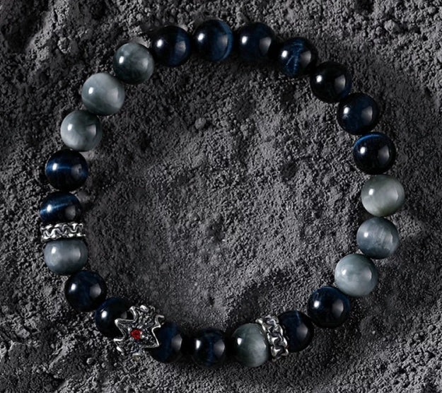 Celestial Courage Men's Bracelet-Silicitied Crocidolite&Wolf's Eye 8mm