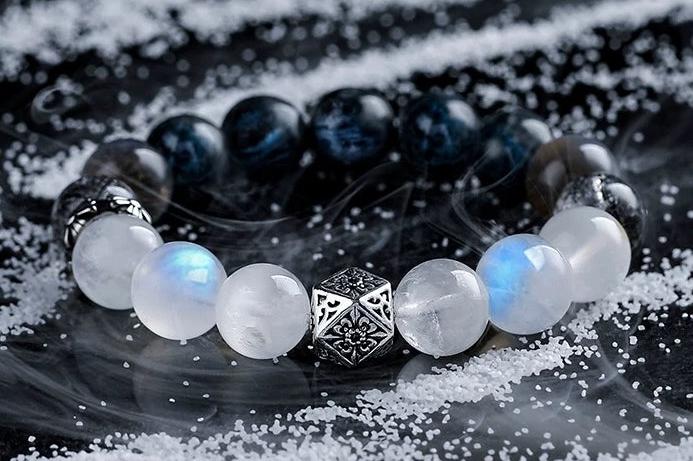 Aqua Whisper Men's Bracelet-White Phantom Crystal&Aquamarine 12mm