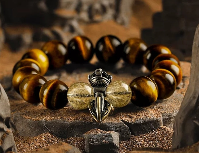 Prosperity’s Embrace Men's Bracelet-Rutilated Quartz&Tiger's Eye 10-12mm