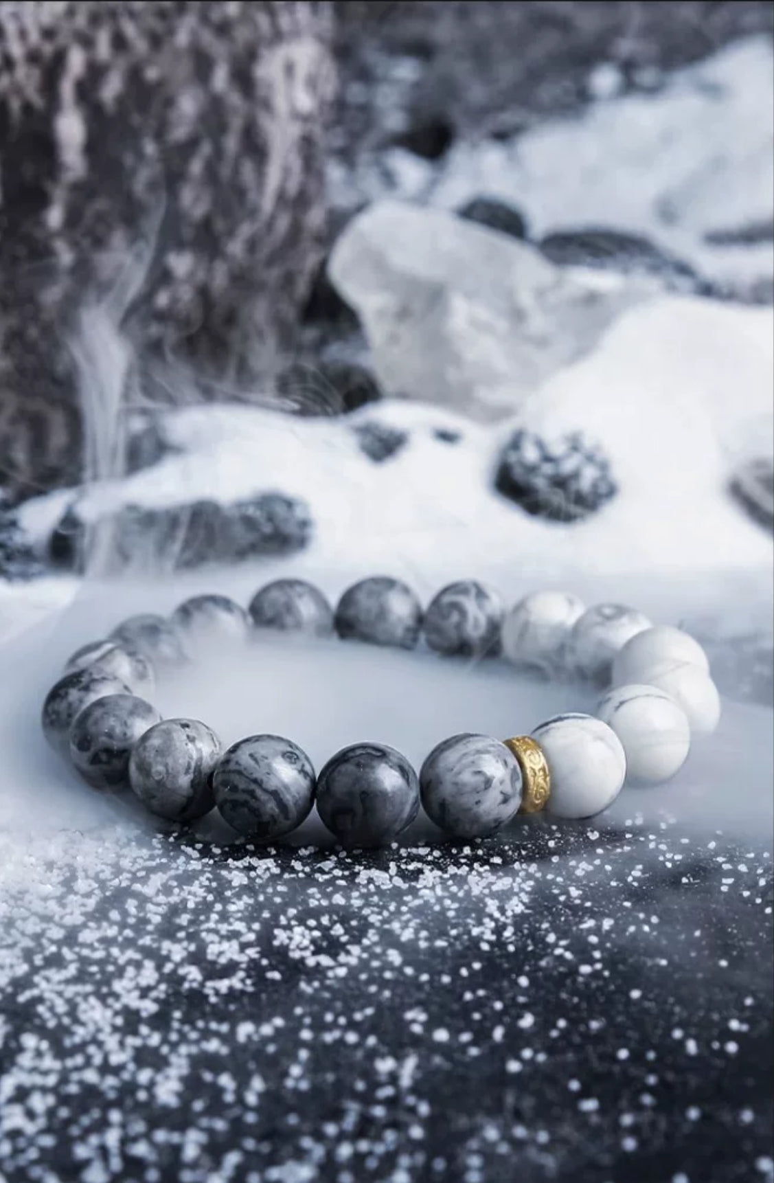 Journey’s Clarity Luminous Triumph Men's Bracelet-Howlite&Map Stone 10mm