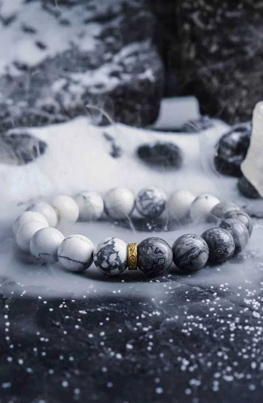 Journey’s Clarity Luminous Triumph Men's Bracelet-Howlite&Map Stone 10mm