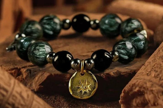 Dragon's Essence Men's Bracelet-Seraphinite&Obsidian 10-12mm