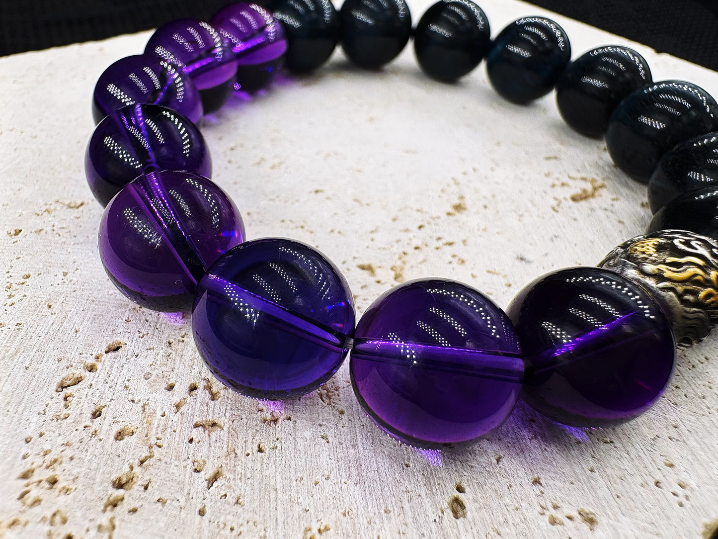 Dreamweaver's Amulet Men's Bracelet-Amethyst&Wolf's Eye 10mm