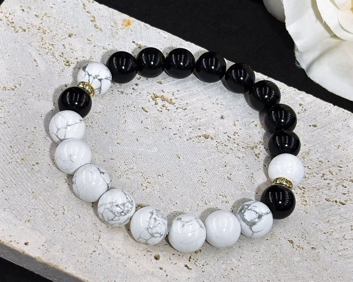 Serenity's Embrace Men's Bracelet-Black Onyx&Howlite 10mm