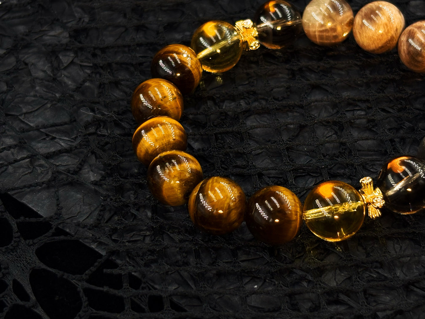 Thunderous Path Men's Bracelet-Sunstone&Tiger's Eye&Smoky Crystal&Citrine 12mm