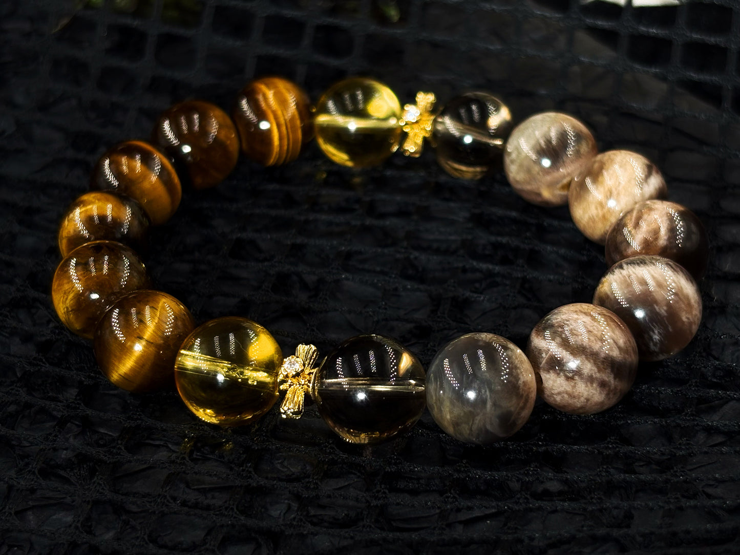 Thunderous Path Men's Bracelet-Sunstone&Tiger's Eye&Smoky Crystal&Citrine 12mm