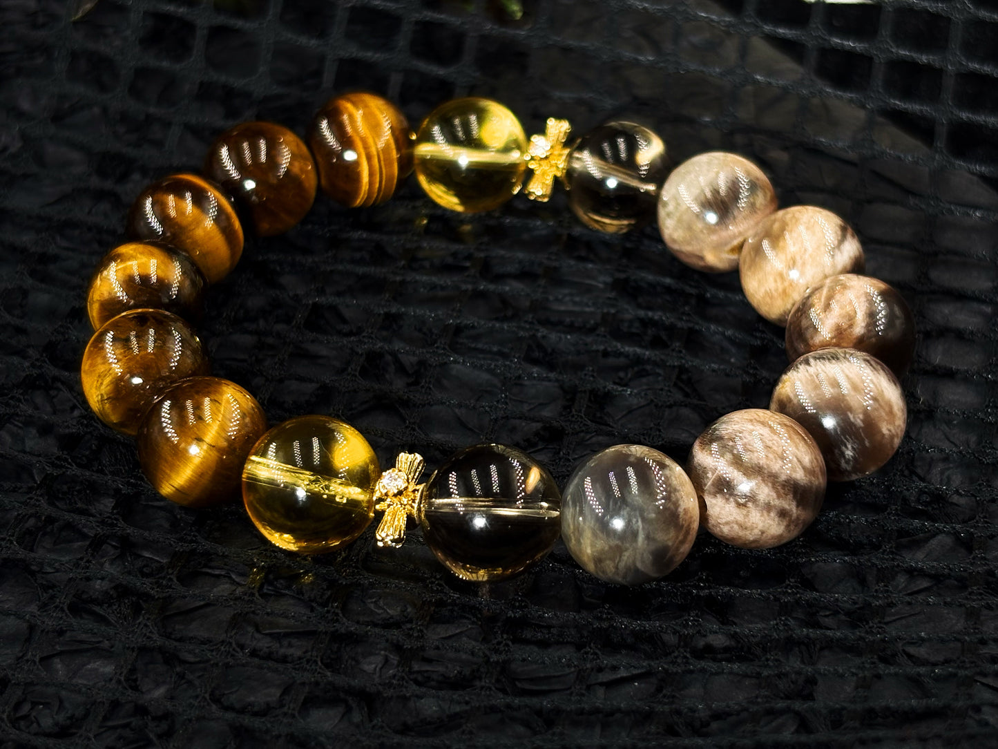 Thunderous Path Men's Bracelet-Sunstone&Tiger's Eye&Smoky Crystal&Citrine 12mm