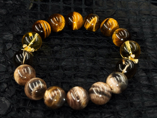 Thunderous Path Men's Bracelet-Sunstone&Tiger's Eye&Smoky Crystal&Citrine 12mm