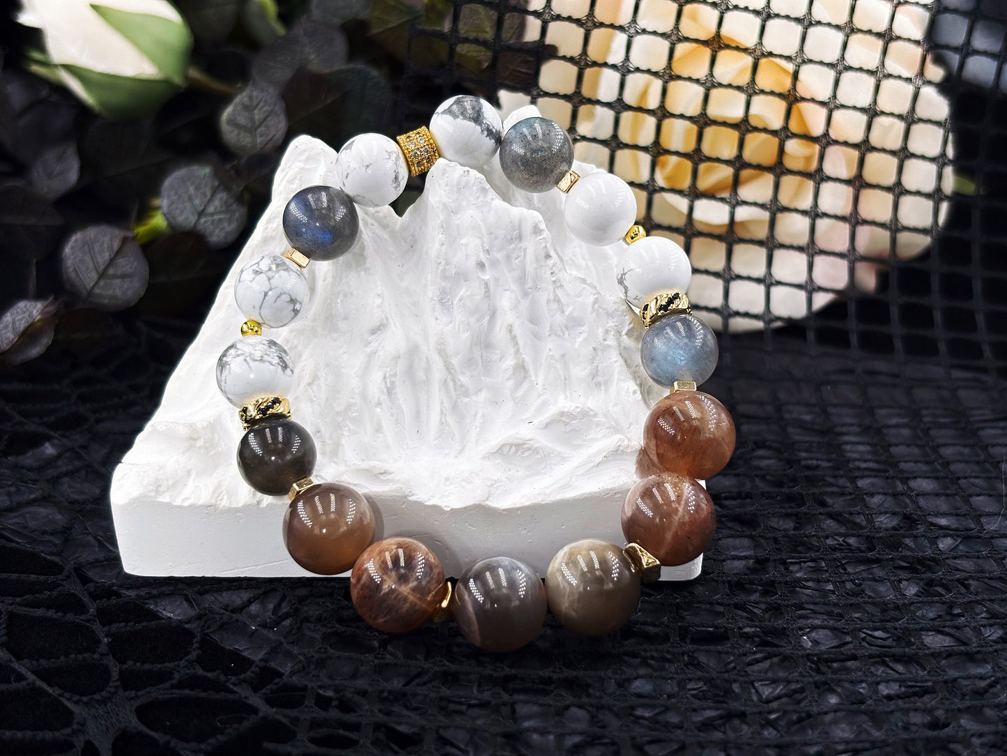 The Mark of Light Men's Bracelet-Howlite&Moonstone&Sunstone 10-12mm