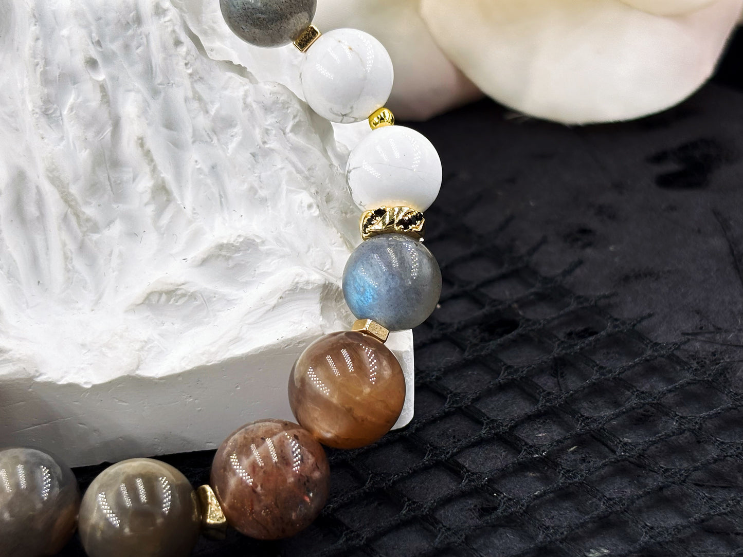 The Mark of Light Men's Bracelet-Howlite&Moonstone&Sunstone 10-12mm