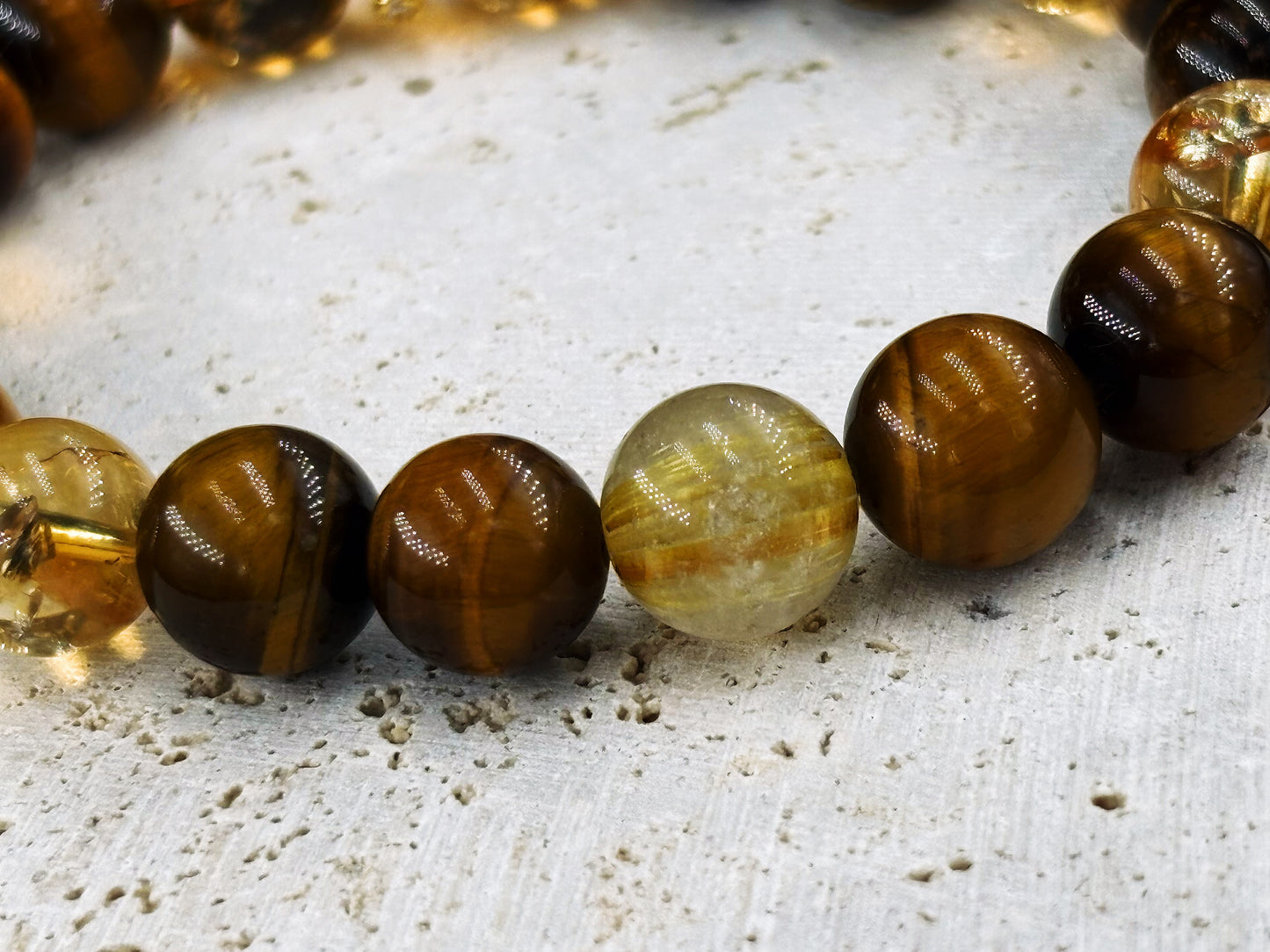 Solar Battle Ring Men's Bracelet-Golden Rutilated Quartz&Citrine&Tiger's Eye 10mm