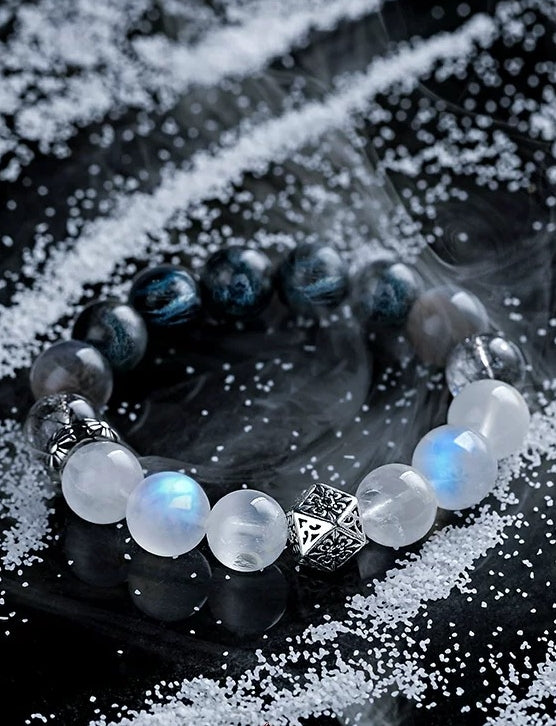 Aqua Whisper Men's Bracelet-White Phantom Crystal&Aquamarine 12mm