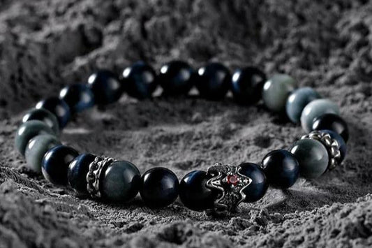 Celestial Courage Men's Bracelet-Silicitied Crocidolite&Wolf's Eye 8mm