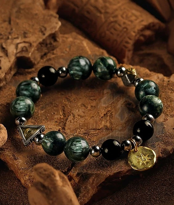 Dragon's Essence Men's Bracelet-Seraphinite&Obsidian 10-12mm