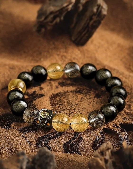 Golden Depths Men's Bracelet-Rutilated Quartz 10mm