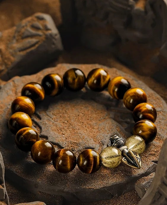 Prosperity’s Embrace Men's Bracelet-Rutilated Quartz&Tiger's Eye 10-12mm