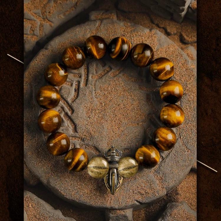 Prosperity’s Embrace Men's Bracelet-Rutilated Quartz&Tiger's Eye 10-12mm