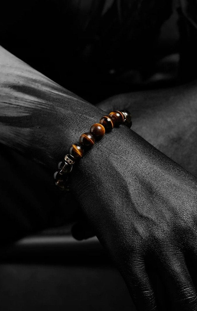 Warrior's Eye Men's Bracelet-Tiger's Eye&Smoky Crystal 10mm