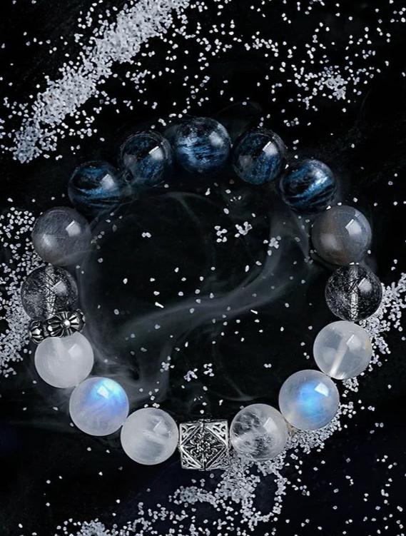 Aqua Whisper Men's Bracelet-White Phantom Crystal&Aquamarine 12mm