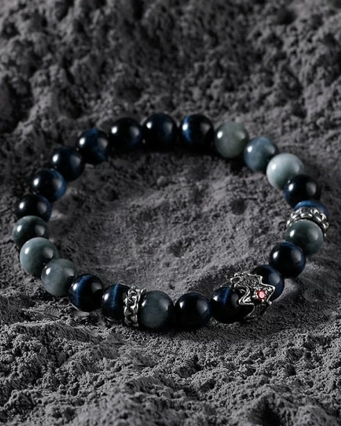 Celestial Courage Men's Bracelet-Silicitied Crocidolite&Wolf's Eye 8mm