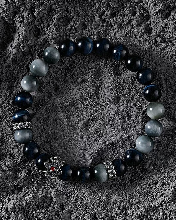 Celestial Courage Men's Bracelet-Silicitied Crocidolite&Wolf's Eye 8mm