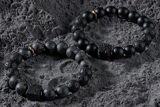 Tales of the Ember Guardian Men's Bracelet-Black Onyx&Black Shungite&Volcanic Rock 10mm